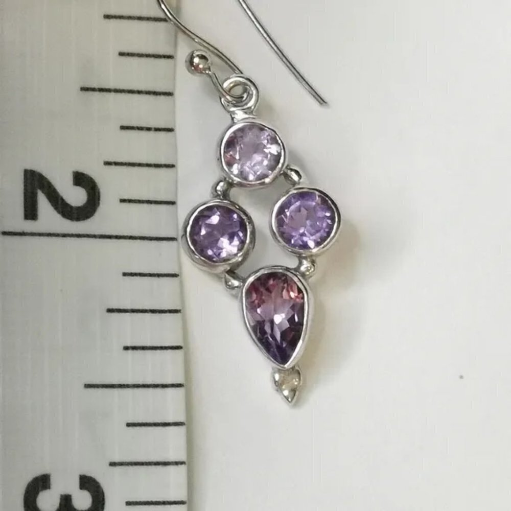Sterling silver lavender purple Amethyst dangle drop earrings - Picture 3 of 4